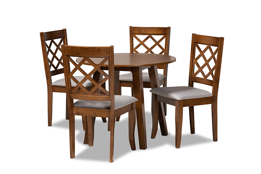 baxton studio adara modern and contemporary grey fabric upholstered and walnut brown finished wood 5 piece dining set | Modish Furniture Store-2
