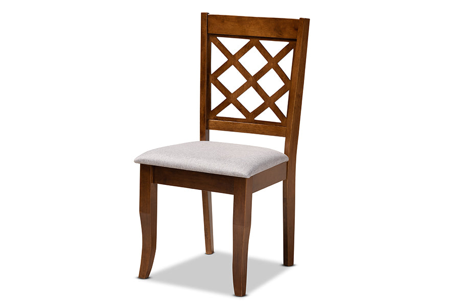 baxton studio adara modern and contemporary grey fabric upholstered and walnut brown finished wood 5 piece dining set | Modish Furniture Store-3