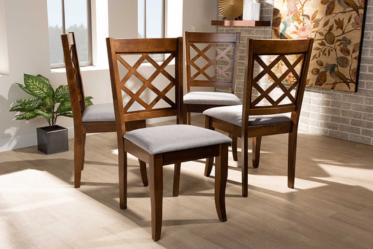 Baxton Studio Brigitte Modern and Contemporary Grey Fabric Upholstered and Walnut Brown Finished Wood 4-Piece Dining Chair Set | Modishstore | Dining Chairs