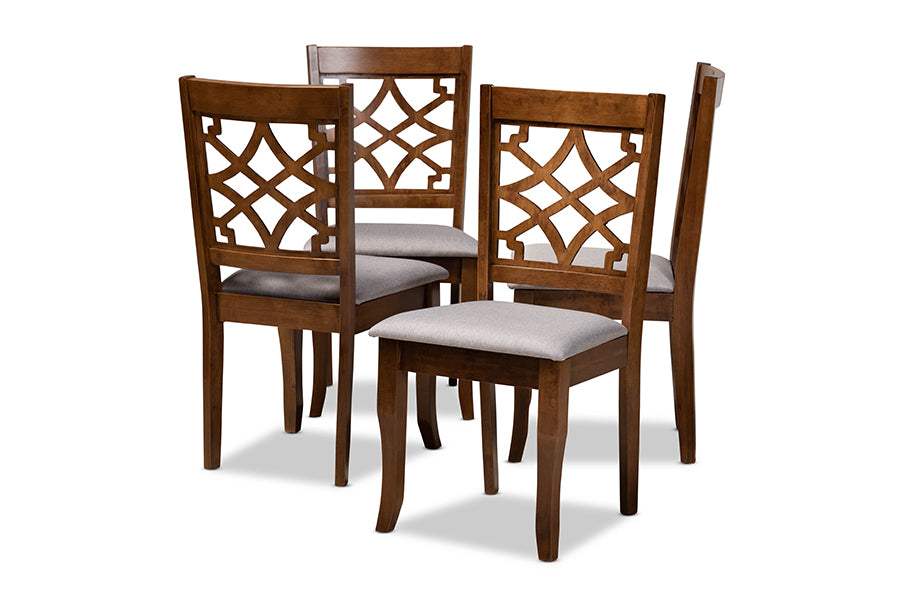 Baxton Studio Mael Modern and Contemporary Grey Fabric Upholstered Walnut Brown Finished Wood 4-Piece Dining Chair Set | Modishstore | Dining Chairs - 2