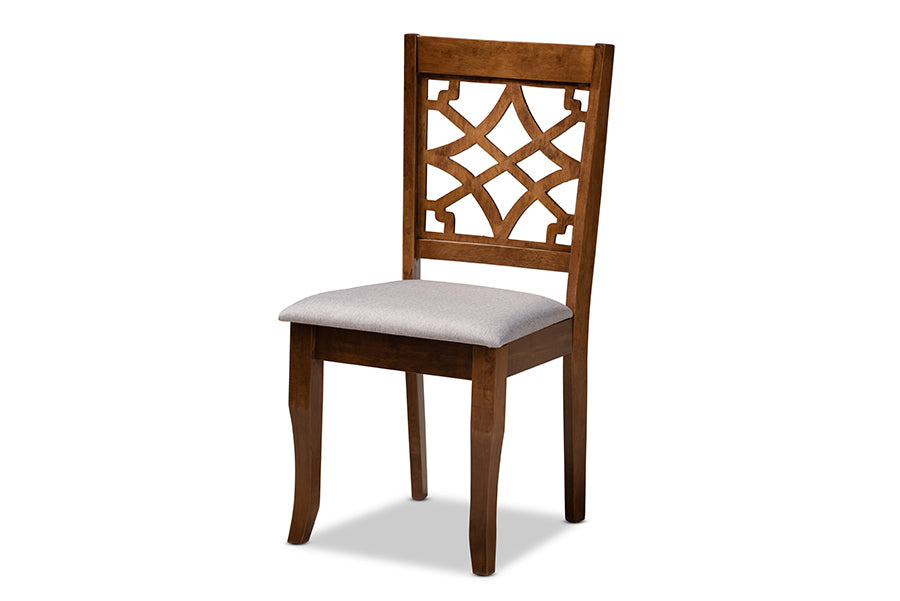 baxton studio sandra modern and contemporary grey fabric upholstered and walnut brown finished wood 5 piece dining set | Modish Furniture Store-3