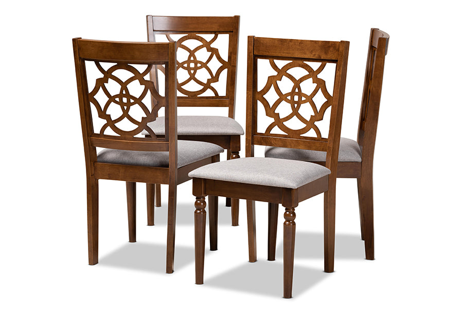 Baxton Studio Lylah Modern and Contemporary Grey Fabric Upholstered and Walnut Brown Finished Wood 4-Piece Dining Chair Set | Modishstore | Dining Chairs - 4