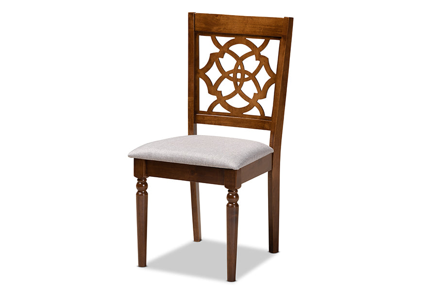 Baxton Studio Lylah Modern and Contemporary Grey Fabric Upholstered and Walnut Brown Finished Wood 4-Piece Dining Chair Set | Modishstore | Dining Chairs - 2