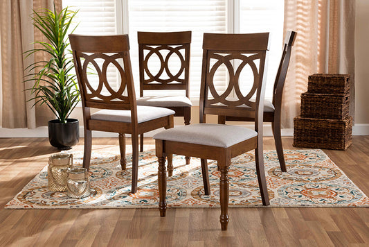 Baxton Studio Lucie Modern and Contemporary Grey Fabric Upholstered and Walnut Brown Finished Wood 4-Piece Dining Chair Set | Modishstore | Dining Chairs