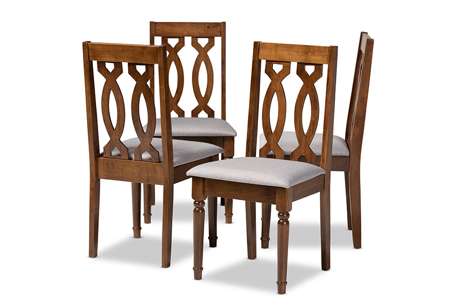 Baxton Studio Cherese Modern and Contemporary Grey Fabric Upholstered Walnut Brown Finished 4-Piece Wood Dining Chair Set | Modishstore | Dining Chairs - 2