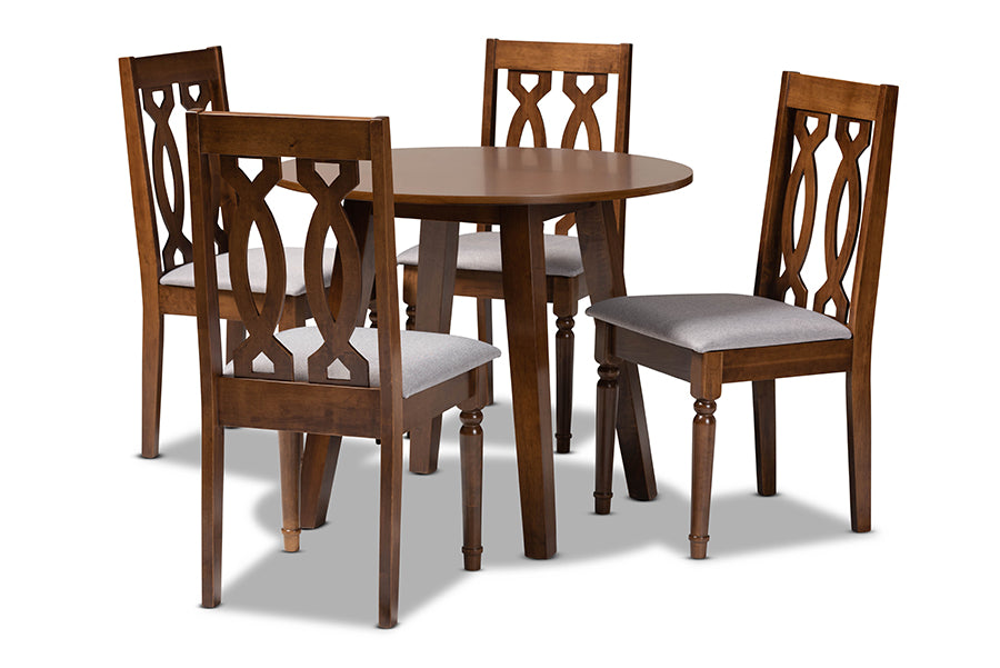 baxton studio pia modern and contemporary grey fabric upholstered and walnut brown finished wood 5 piece dining set | Modish Furniture Store-2