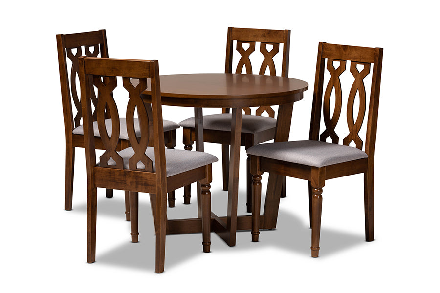 baxton studio julie modern and contemporary grey fabric upholstered and walnut brown finished wood 5 piece dining set | Modish Furniture Store-2