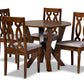baxton studio elaine modern and contemporary grey fabric upholstered and walnut brown finished wood 5 piece dining set | Modish Furniture Store-2