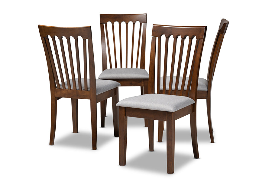 Baxton Studio Minette Modern and Contemporary Grey Fabric Upholstered Walnut Brown Finished Wood Dining Chair Set | Modishstore | Dining Chairs - 4