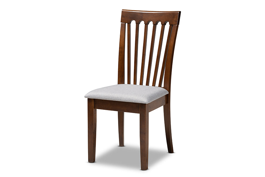 baxton studio bailey modern and contemporary grey fabric upholstered and walnut brown finished wood 5 piece dining set | Modish Furniture Store-3