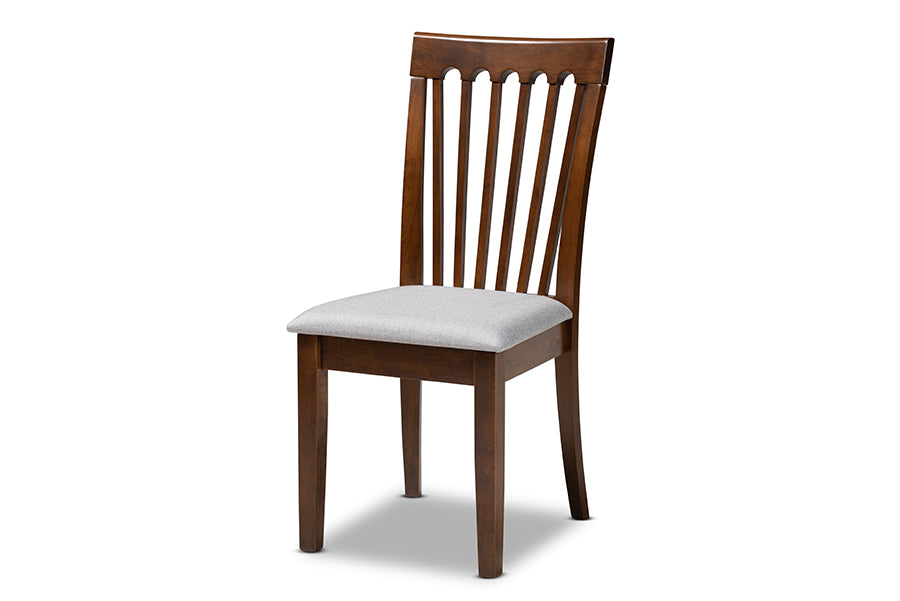 Baxton Studio Minette Modern and Contemporary Grey Fabric Upholstered Walnut Brown Finished Wood Dining Chair Set | Modishstore | Dining Chairs - 3