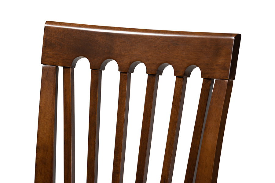 Baxton Studio Minette Modern and Contemporary Grey Fabric Upholstered Walnut Brown Finished Wood Dining Chair Set | Modishstore | Dining Chairs - 2