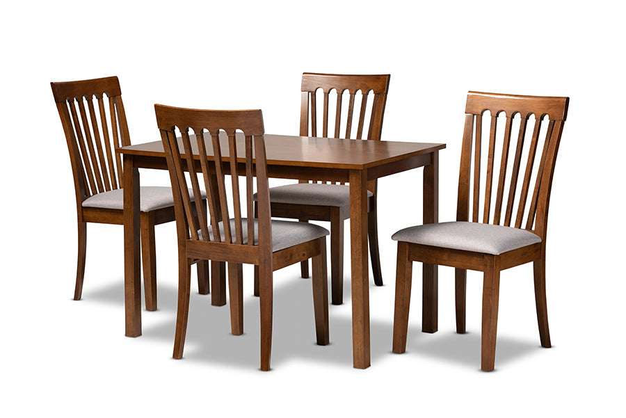 baxton studio seda modern and contemporary grey fabric upholstered and walnut brown finished wood 5 piece dining set | Modish Furniture Store-2
