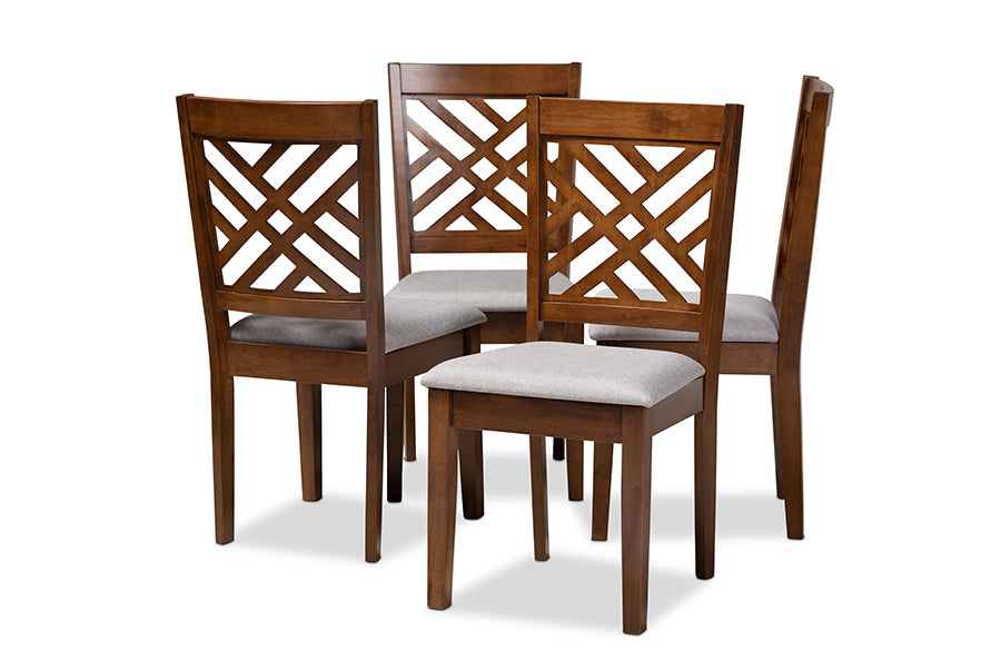 Baxton Studio Caron Modern and Contemporary Grey Fabric Upholstered Walnut Brown Finished 4-Piece Wood Dining Chair Set Set | Modishstore | Dining Chairs - 4