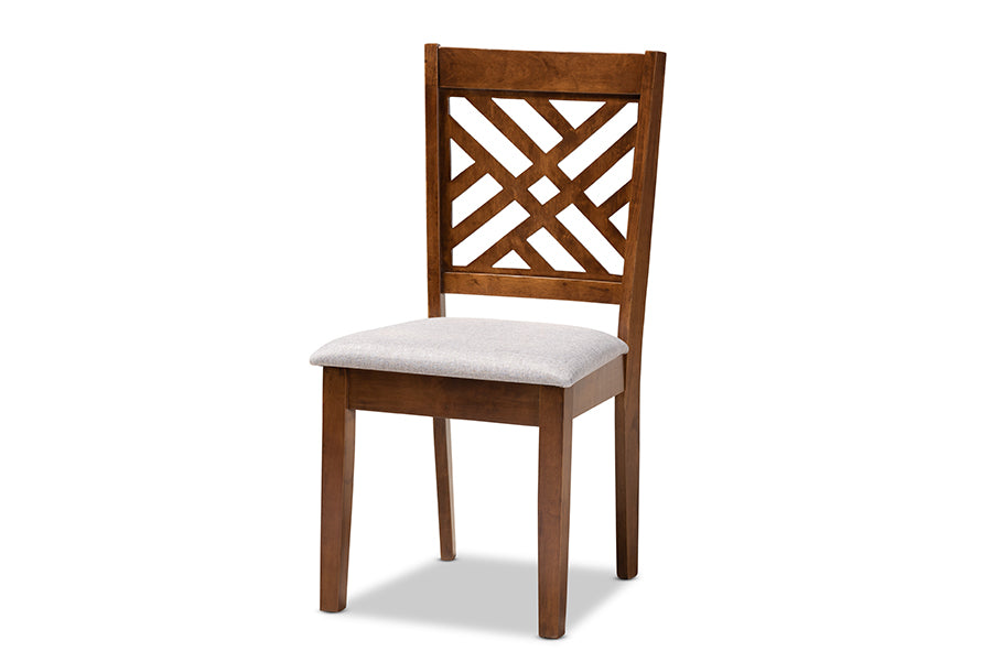 baxton studio lilly modern and contemporary grey fabric upholstered and walnut brown finished wood 5 piece dining set | Modish Furniture Store-3