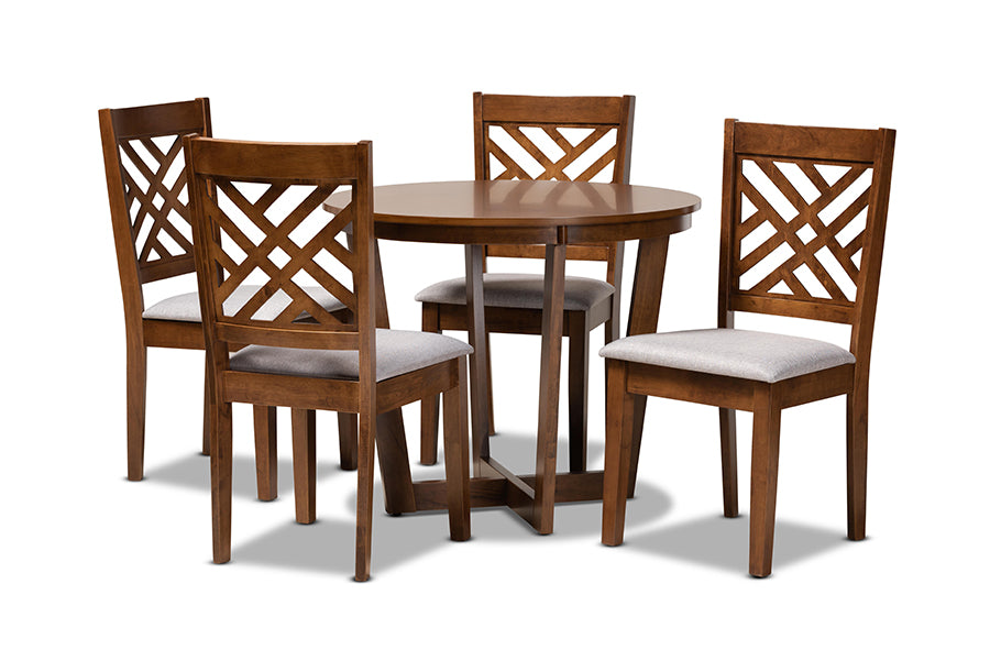 baxton studio alena modern and contemporary grey fabric upholstered and walnut brown finished wood 5 piece dining set | Modish Furniture Store-2