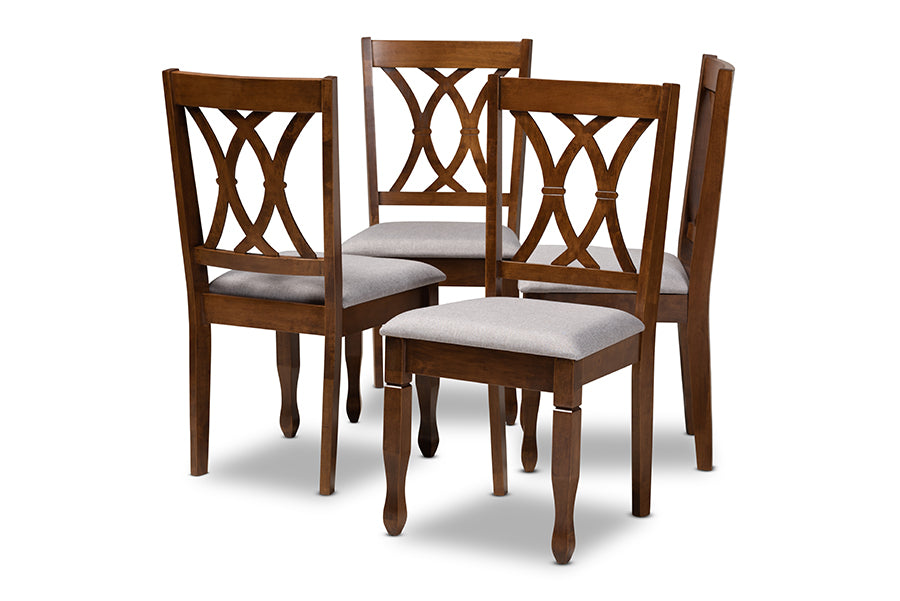 Baxton Studio Augustine Modern and Contemporary Grey Fabric Upholstered and Walnut Brown Finished Wood 4-Piece Dining Chair Set Set | Modishstore | Dining Chairs - 3