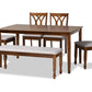 baxton studio reneau modern and contemporary grey fabric upholstered and walnut brown finished wood 6 piece dining set | Modish Furniture Store-2