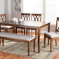 Baxton Studio Reneau Modern and Contemporary Grey Fabric Upholstered and Walnut Brown Finished Wood 6-Piece Dining Set | Modishstore | Dining Sets