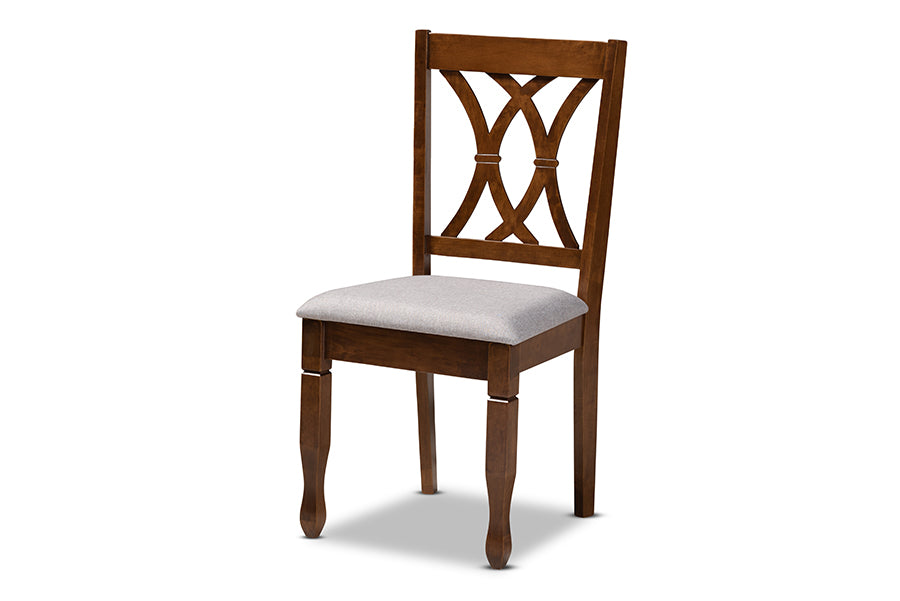 Baxton Studio Augustine Modern and Contemporary Grey Fabric Upholstered and Walnut Brown Finished Wood 4-Piece Dining Chair Set Set | Modishstore | Dining Chairs - 4