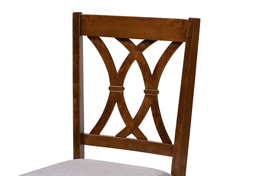 Baxton Studio Augustine Modern and Contemporary Grey Fabric Upholstered and Walnut Brown Finished Wood 4-Piece Dining Chair Set Set | Modishstore | Dining Chairs - 2