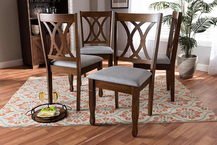 Baxton Studio Augustine Modern and Contemporary Grey Fabric Upholstered and Walnut Brown Finished Wood 4-Piece Dining Chair Set Set | Modishstore | Dining Chairs