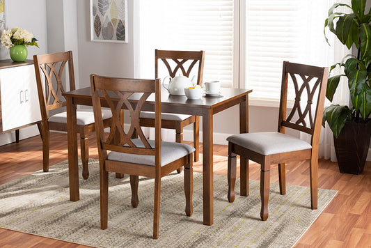 Baxton Studio Sefa Modern and Contemporary Grey Fabric Upholstered and Walnut Brown Finished Wood 5-Piece Dining Set | Modishstore | Dining Sets