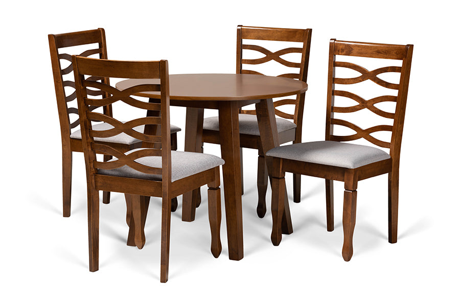baxton studio darina modern and contemporary grey fabric upholstered and walnut brown finished wood 5 piece dining set | Modish Furniture Store-2