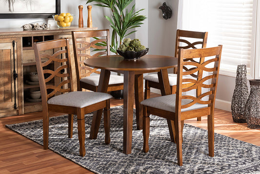 Baxton Studio Darina Modern and Contemporary Grey Fabric Upholstered and Walnut Brown Finished Wood 5-Piece Dining Set | Modishstore | Dining Sets