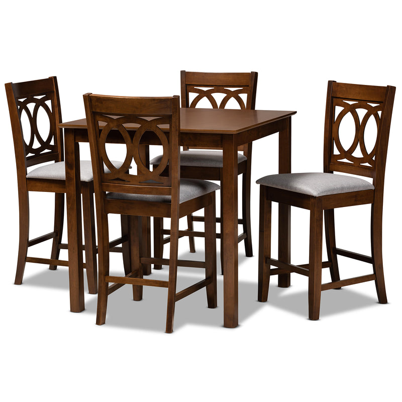 Baxton Studio Lenoir Modern and Contemporary Grey Fabric Upholstered Walnut Brown Finished 5-Piece Wood Pub Set | Dining Sets | Modishstore