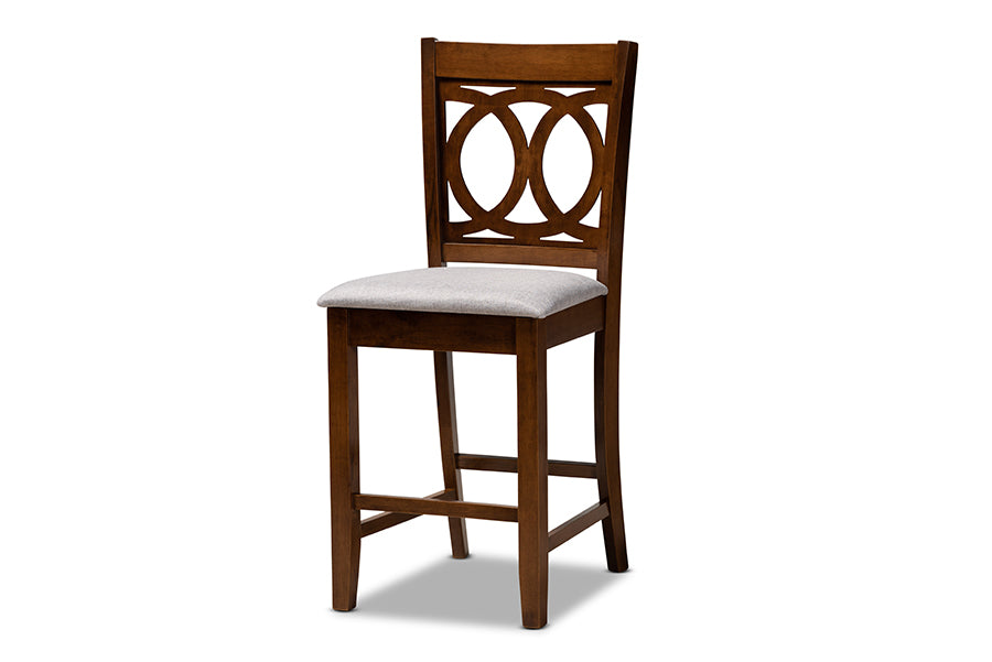 Baxton Studio Lenoir Modern and Contemporary Grey Fabric Upholstered Walnut Brown Finished 5-Piece Wood Pub Set | Dining Sets | Modishstore - 7