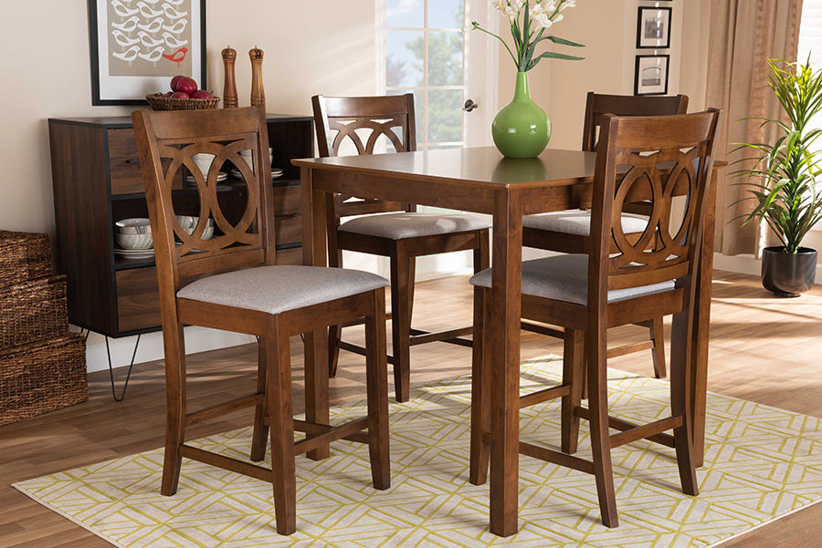 Baxton Studio Lenoir Modern and Contemporary Grey Fabric Upholstered Walnut Brown Finished 5-Piece Wood Pub Set | Dining Sets | Modishstore - 2