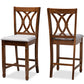 Baxton Studio Reneau Modern and Contemporary Grey Fabric Upholstered Walnut Brown Finished 2-Piece Wood Counter Height Pub Chair Set  Set | Modishstore | Dining Chairs - 4