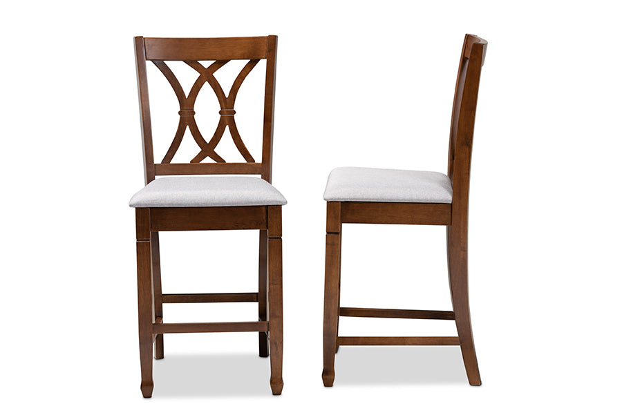 Baxton Studio Reneau Modern and Contemporary Grey Fabric Upholstered Walnut Brown Finished 2-Piece Wood Counter Height Pub Chair Set  Set | Modishstore | Dining Chairs - 2
