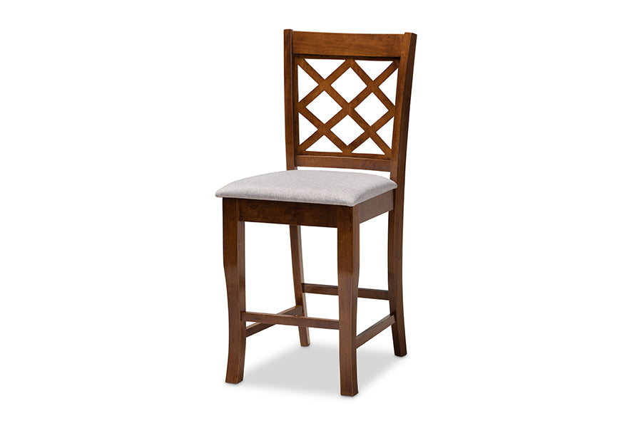 baxton studio alora modern and contemporary grey fabric upholstered walnut brown finished 5 piece wood pub set | Modish Furniture Store-3