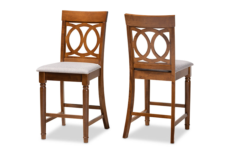 Baxton Studio Violet Modern and Contemporary Grey Fabric Upholstered and Walnut Brown Finished Wood 2-Piece Counter Height Pub Chair Set | Modishstore | Dining Chairs - 4