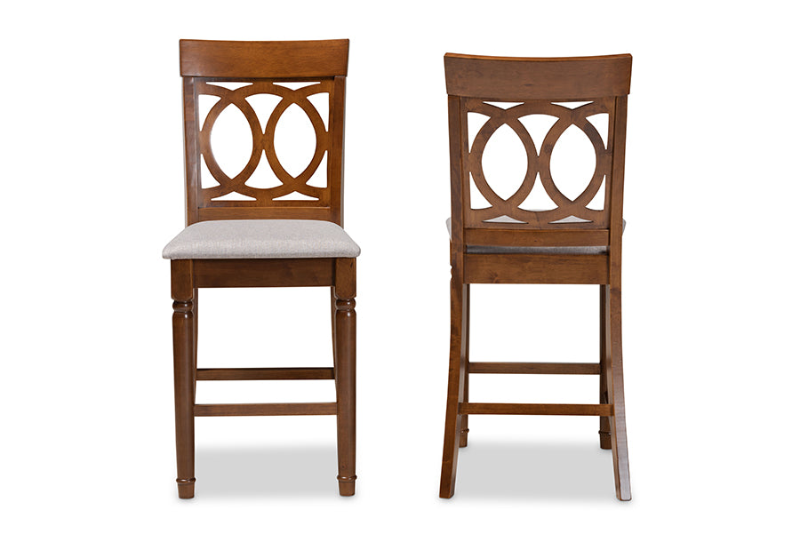Baxton Studio Violet Modern and Contemporary Grey Fabric Upholstered and Walnut Brown Finished Wood 2-Piece Counter Height Pub Chair Set | Modishstore | Dining Chairs - 3