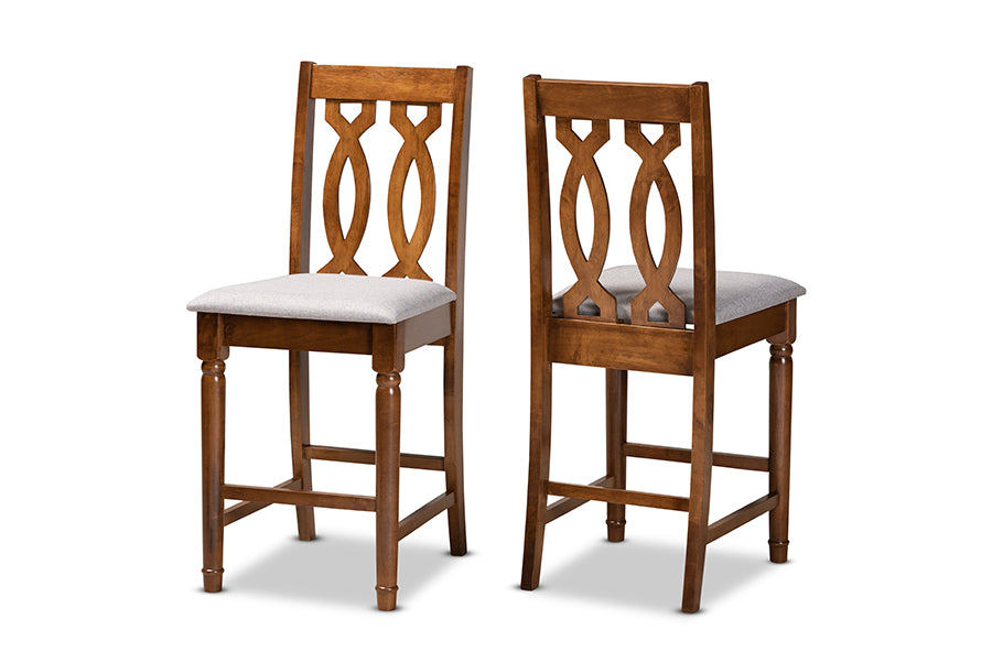 baxton studio darcie modern and contemporary grey fabric upholstered and walnut brown finished wood 2 piece counter stool set | Modish Furniture Store-2