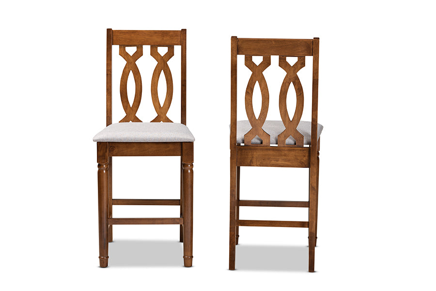 baxton studio darcie modern and contemporary grey fabric upholstered and walnut brown finished wood 2 piece counter stool set | Modish Furniture Store-3
