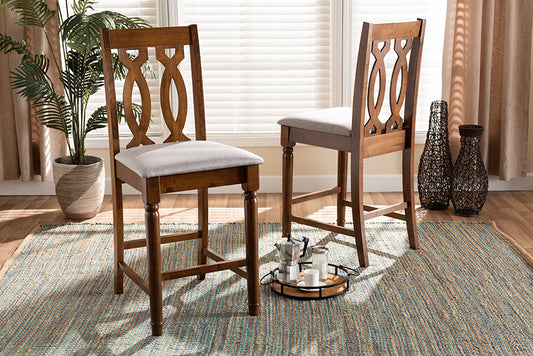Baxton Studio Darcie Modern and Contemporary Grey Fabric Upholstered and Walnut Brown Finished Wood 2-Piece Counter Stool Set | Modishstore | Counter Stools