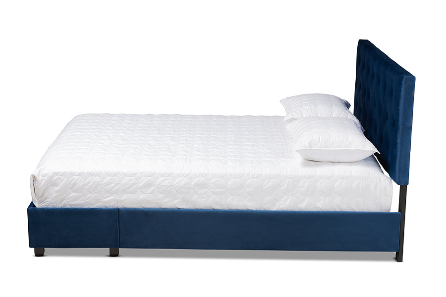 Baxton Studio Caronia Modern and Contemporary Navy Blue Velvet Fabric Upholstered 2-Drawer Queen Size Platform Storage Bed | Beds | Modishstore - 4