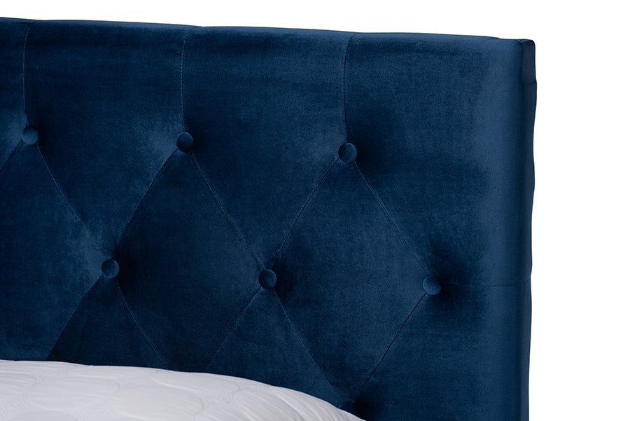 Baxton Studio Caronia Modern and Contemporary Navy Blue Velvet Fabric Upholstered 2-Drawer Queen Size Platform Storage Bed | Beds | Modishstore - 5