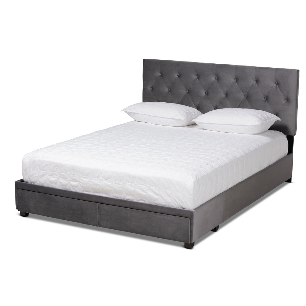 Baxton Studio Caronia Modern and Contemporary Navy Blue Velvet Fabric Upholstered 2-Drawer Queen Size Platform Storage Bed | Beds | Modishstore - 10