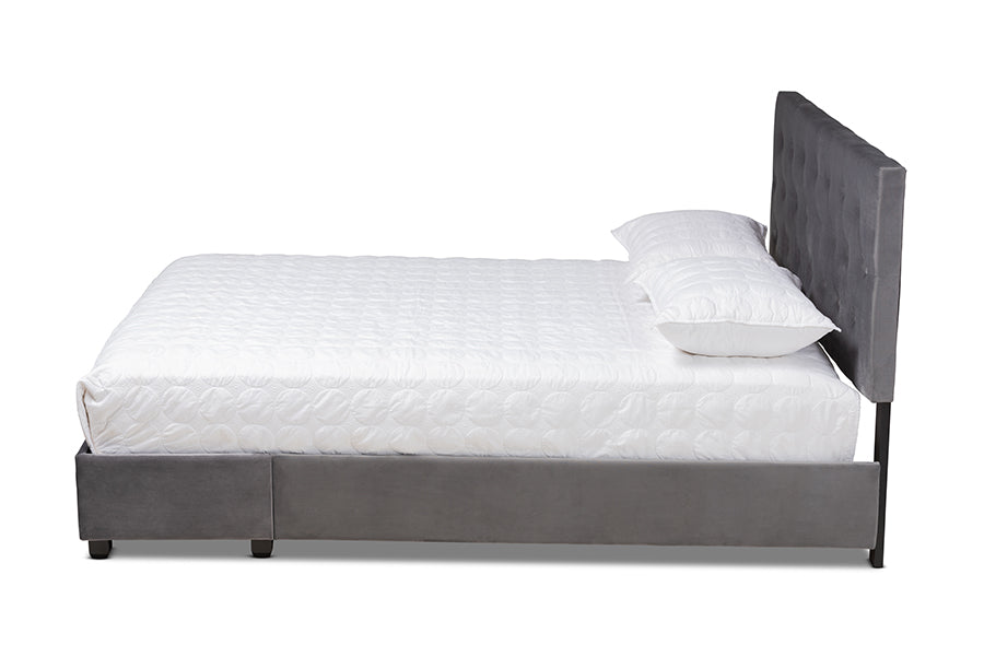Baxton Studio Caronia Modern and Contemporary Navy Blue Velvet Fabric Upholstered 2-Drawer Queen Size Platform Storage Bed | Beds | Modishstore - 13