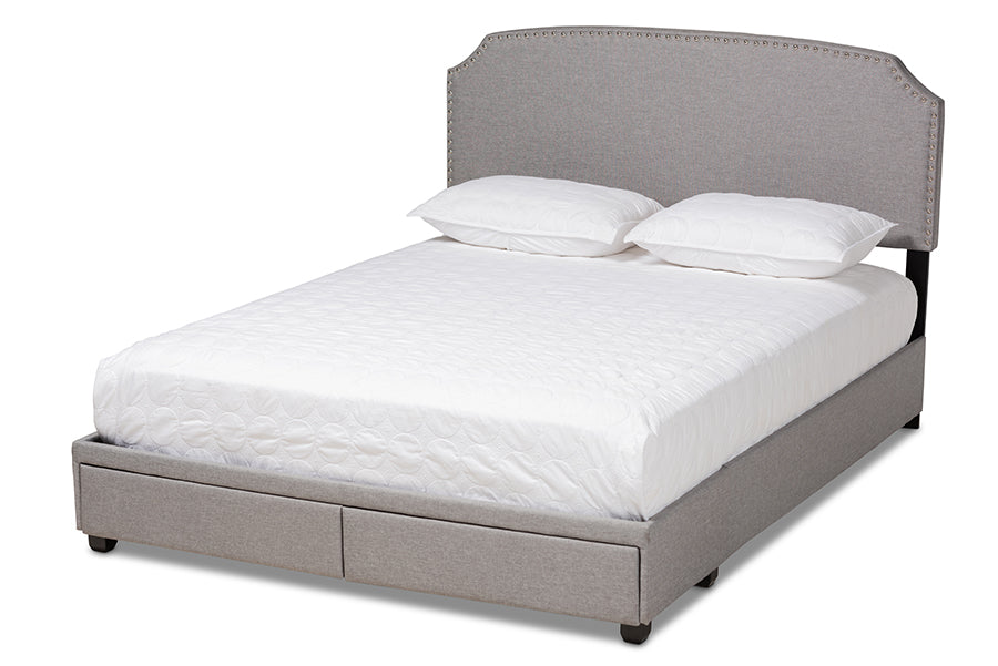 baxton studio larese light grey fabric upholstered 2 drawer king size platform storage bed | Modish Furniture Store-2
