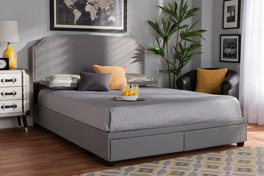 Baxton Studio Larese Light Grey Fabric Upholstered 2-Drawer King Size Platform Storage Bed | Modishstore | Beds