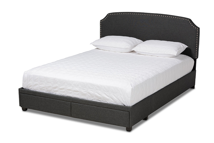 baxton studio larese dark grey fabric upholstered 2 drawer king size platform storage bed | Modish Furniture Store-2