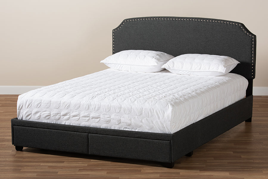 Baxton Studio Larese Dark Grey Fabric Upholstered 2-Drawer Queen Size Platform Storage Bed | Beds | Modishstore - 3