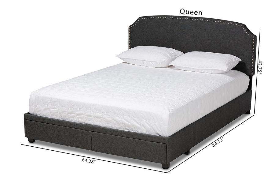 Baxton Studio Larese Dark Grey Fabric Upholstered 2-Drawer Queen Size Platform Storage Bed | Beds | Modishstore - 7