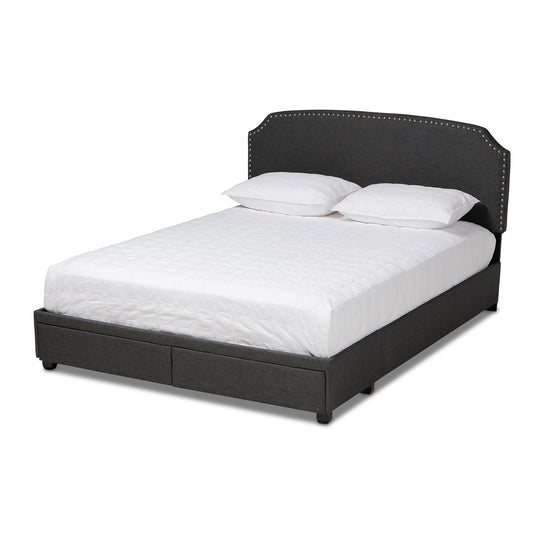 Baxton Studio Larese Dark Grey Fabric Upholstered 2-Drawer Queen Size Platform Storage Bed | Beds | Modishstore
